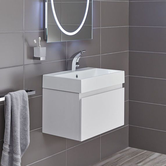 Mino 600mm Wall Hung Basin Unit - Gloss White ( Does not include the sink)