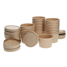 Load image into Gallery viewer, 25 X Sets Kraft Soup Containers Paper/Card  Bowls and Lids Ice Cream Cups Sundae
