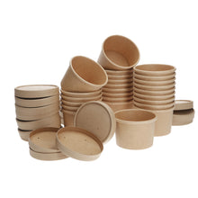 Load image into Gallery viewer, 25 X Sets Kraft Soup Containers Paper/Card  Bowls and Lids Ice Cream Cups Sundae
