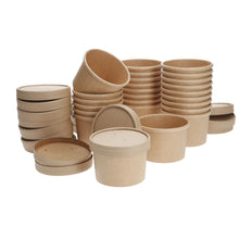 Load image into Gallery viewer, 25 X Sets Kraft Soup Containers Paper/Card  Bowls and Lids Ice Cream Cups Sundae
