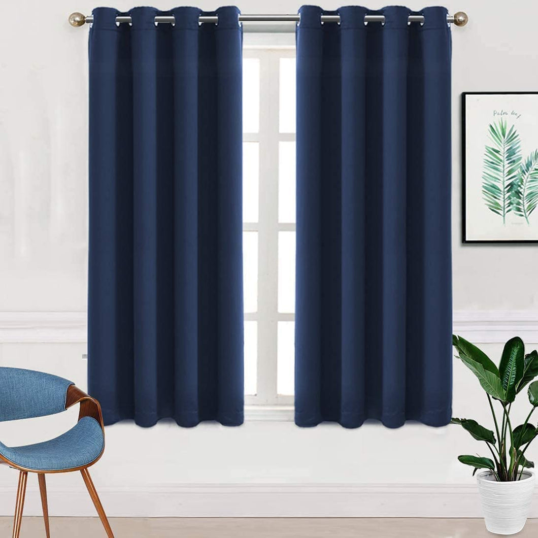 TEKAMON Blackout Curtains 2 Panels Top Eyelet Solid Thermal Insulated Curtains 46X72BLUE