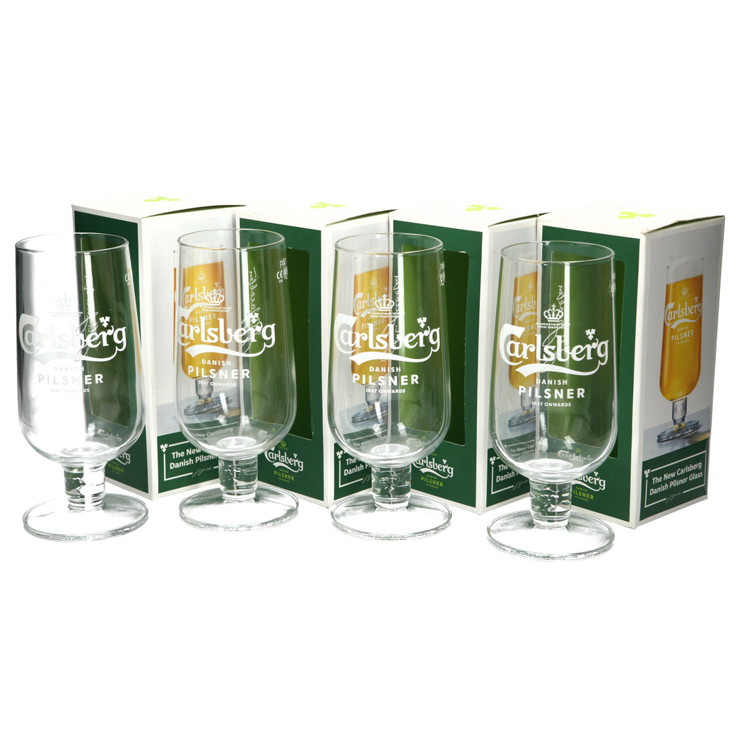 4x New Style Carlsberg Pilsner Lager Beer Glasses : Pint  - NEW BOXED GIFT