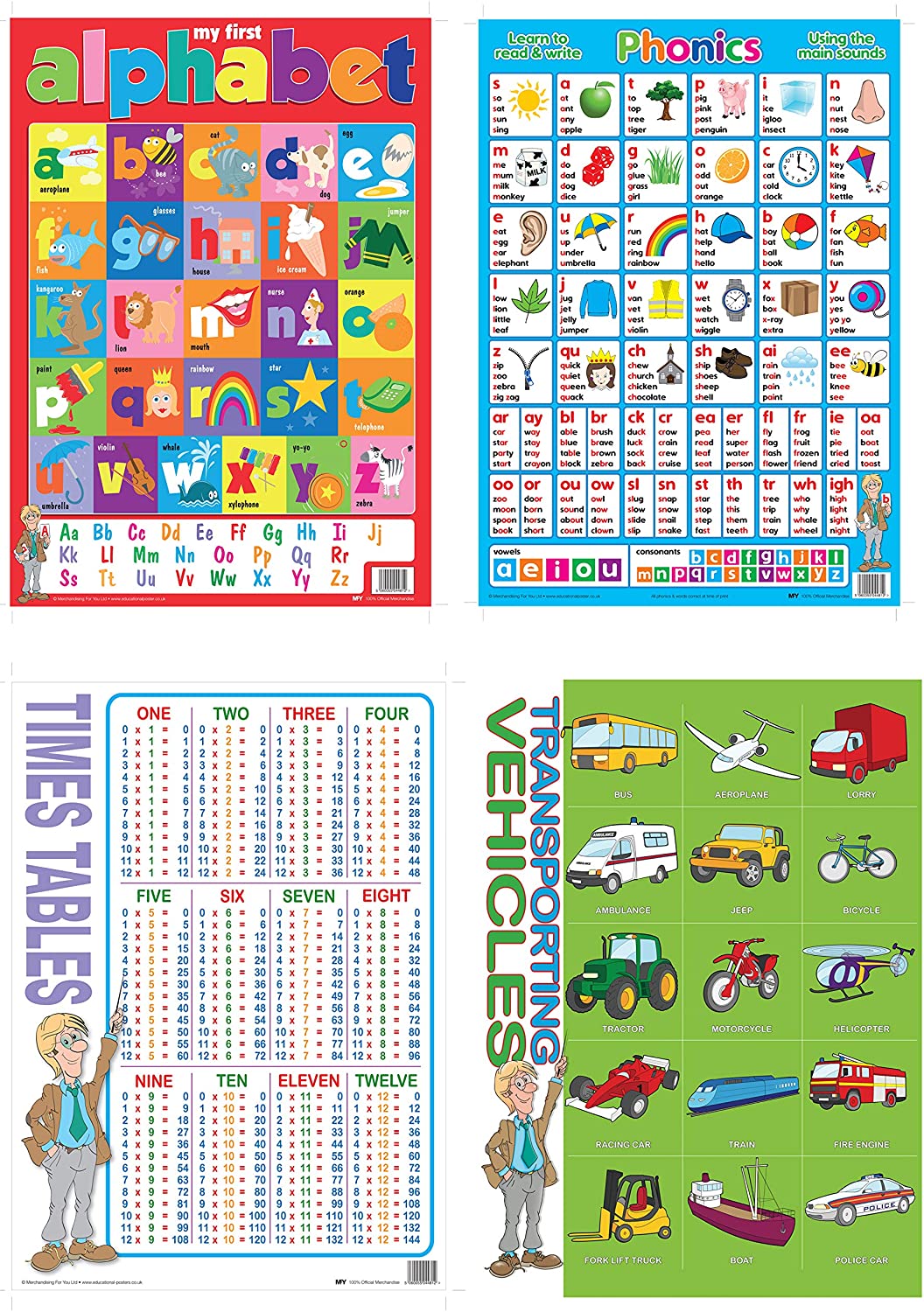 20 Engaging Educational Posters  & Colourful Wall Charts for Children Laminated TUBE 4