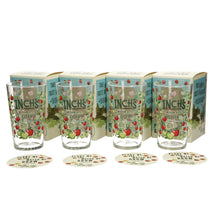 Load image into Gallery viewer, 4 x Inches Cider Pint Glasses Includes a plant me coaster. Party time Bar. New
