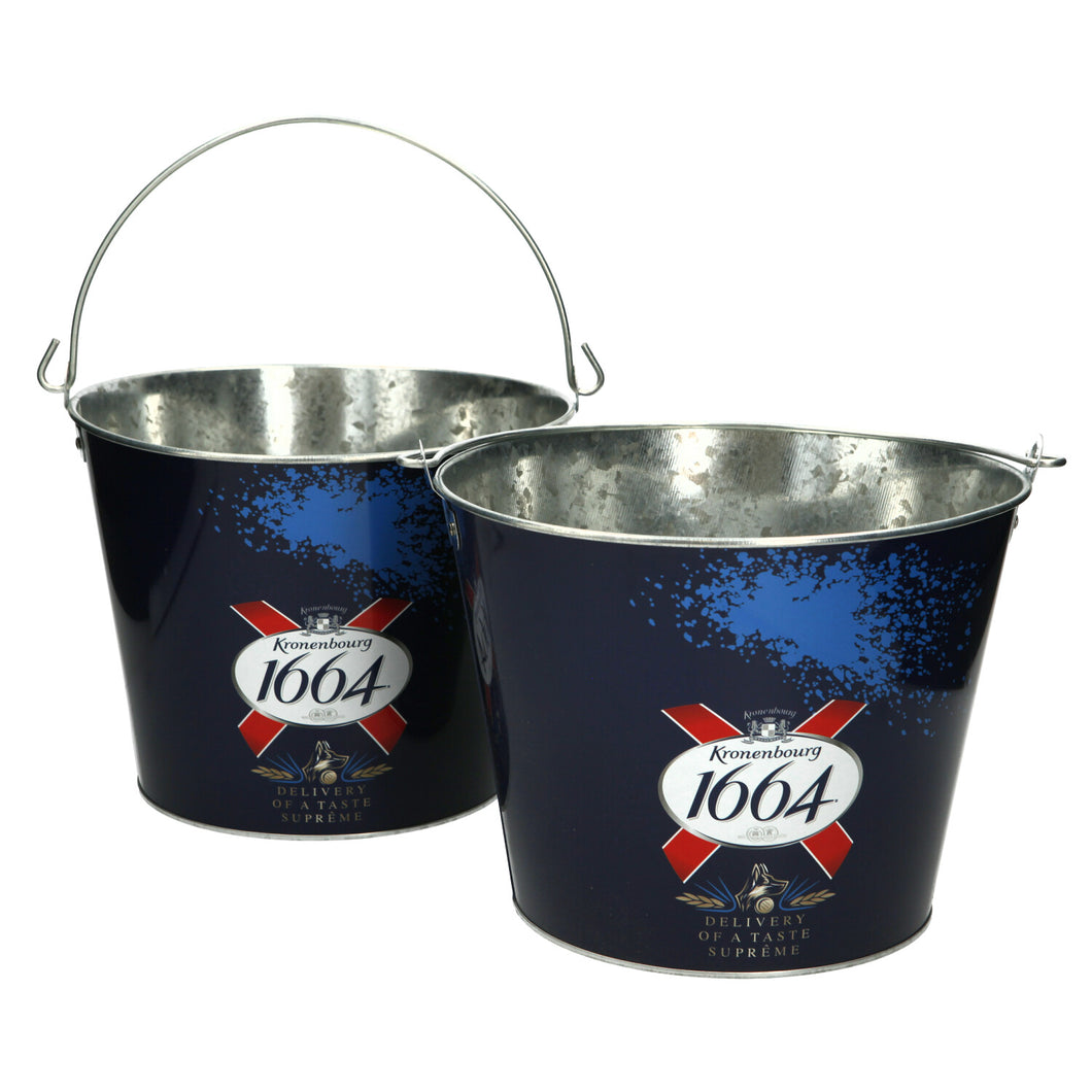 2x Kronenbourg 1664 Metal Ice Bucket Blue Home Pub Bar Party Drinks Cooler