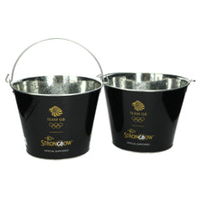 Load image into Gallery viewer, 2 x Strongbow Black Metal Ice Bucket Party Drink Holder Cooler Home Bar Pub 9&#39;&#39; Diameter
