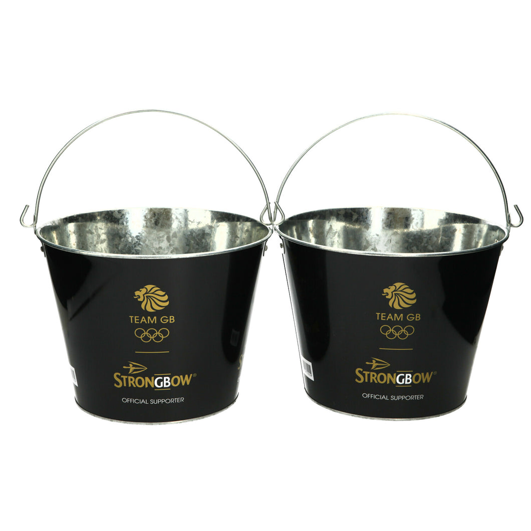 2 x Strongbow Black Metal Ice Bucket Party Drink Holder Cooler Home Bar Pub 9'' Diameter